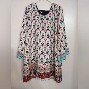 Rock 47 By Wrangler Women's Long Sleeve Southwestern Design Tunic Dress